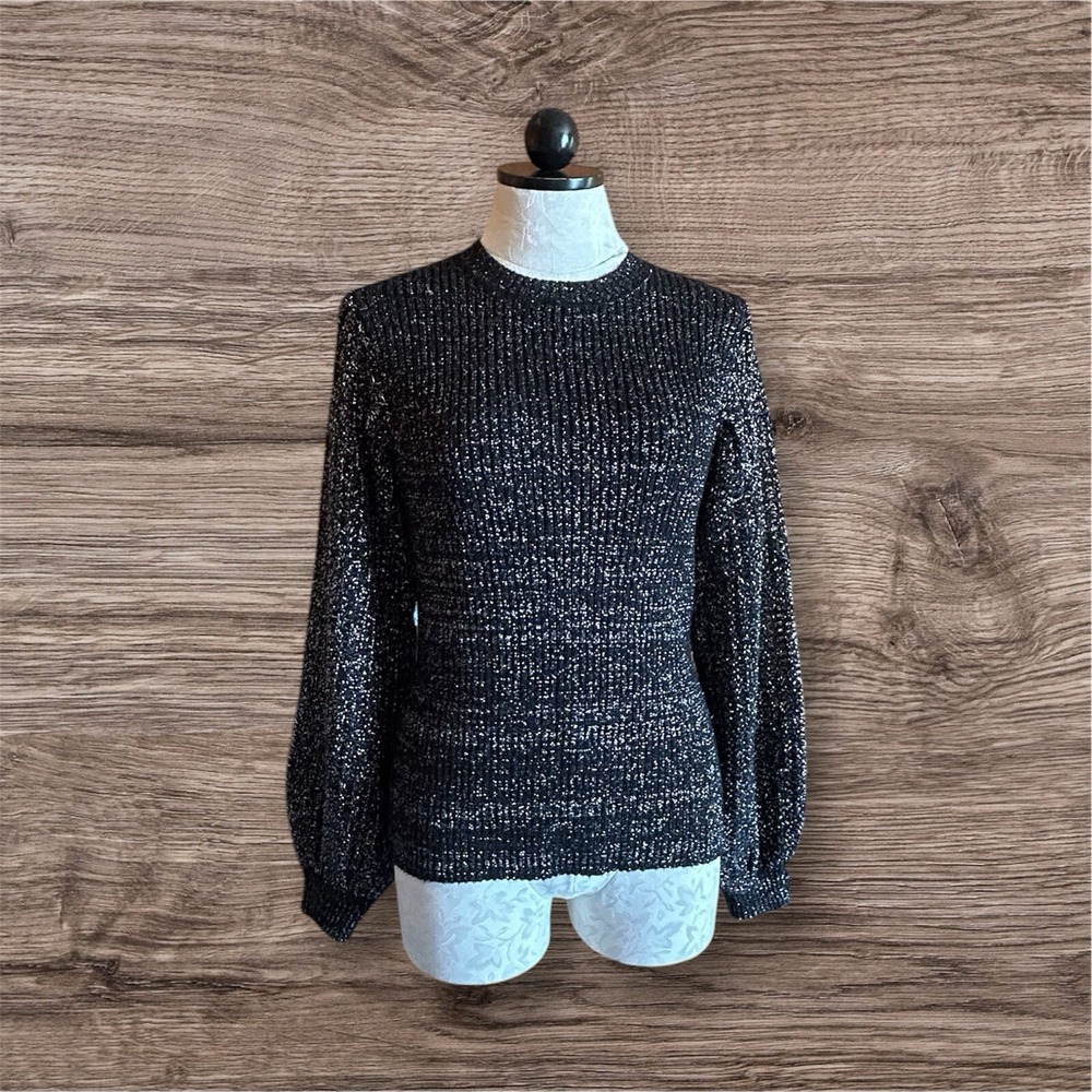 Victoria‎ Beckham Bishop Sleeve Merino Wool Black Silver Jumper Size M Sweater